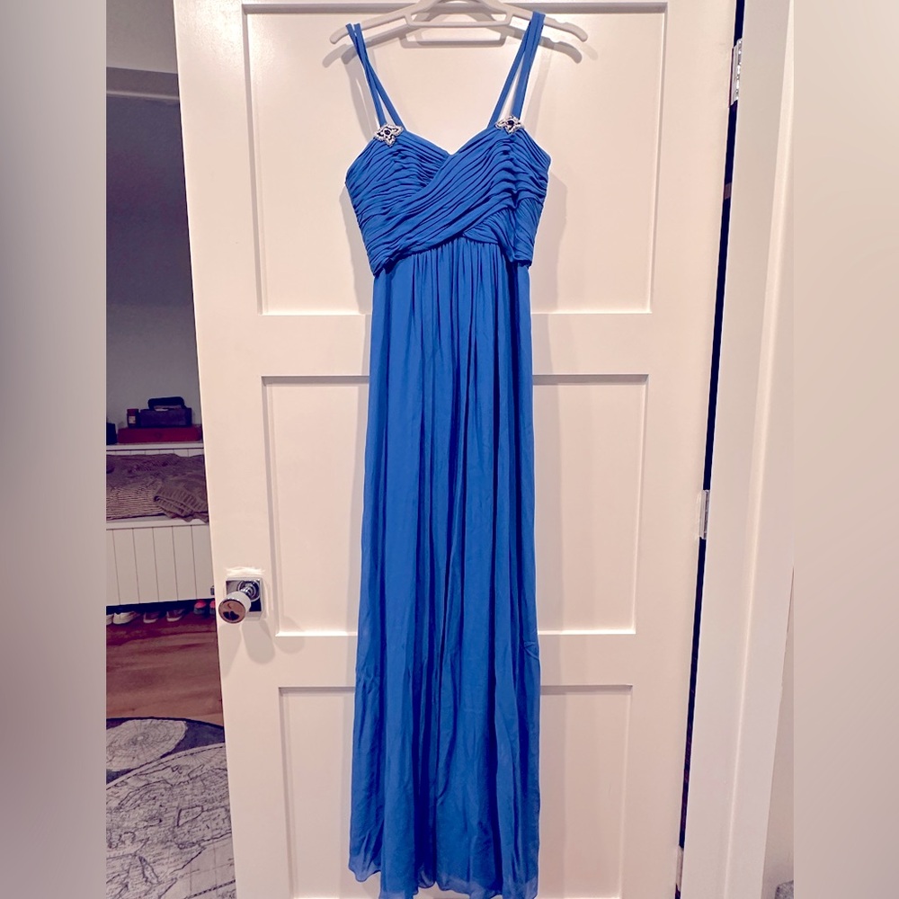 Temperly London Blue Silk Beaded Ball Gown sz US 8 UK 12